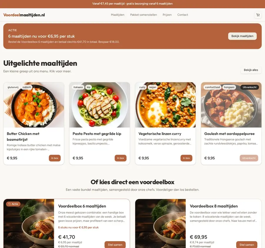 Homepage van de website van Voordeelmaaltijden.nl